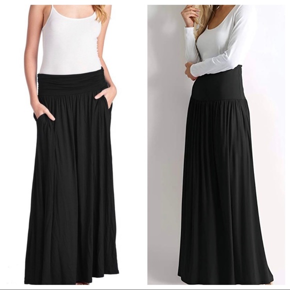 ✨LAST ONE✨Black Fold Waist Side Pockets Maxi Skirt - Picture 3 of 11